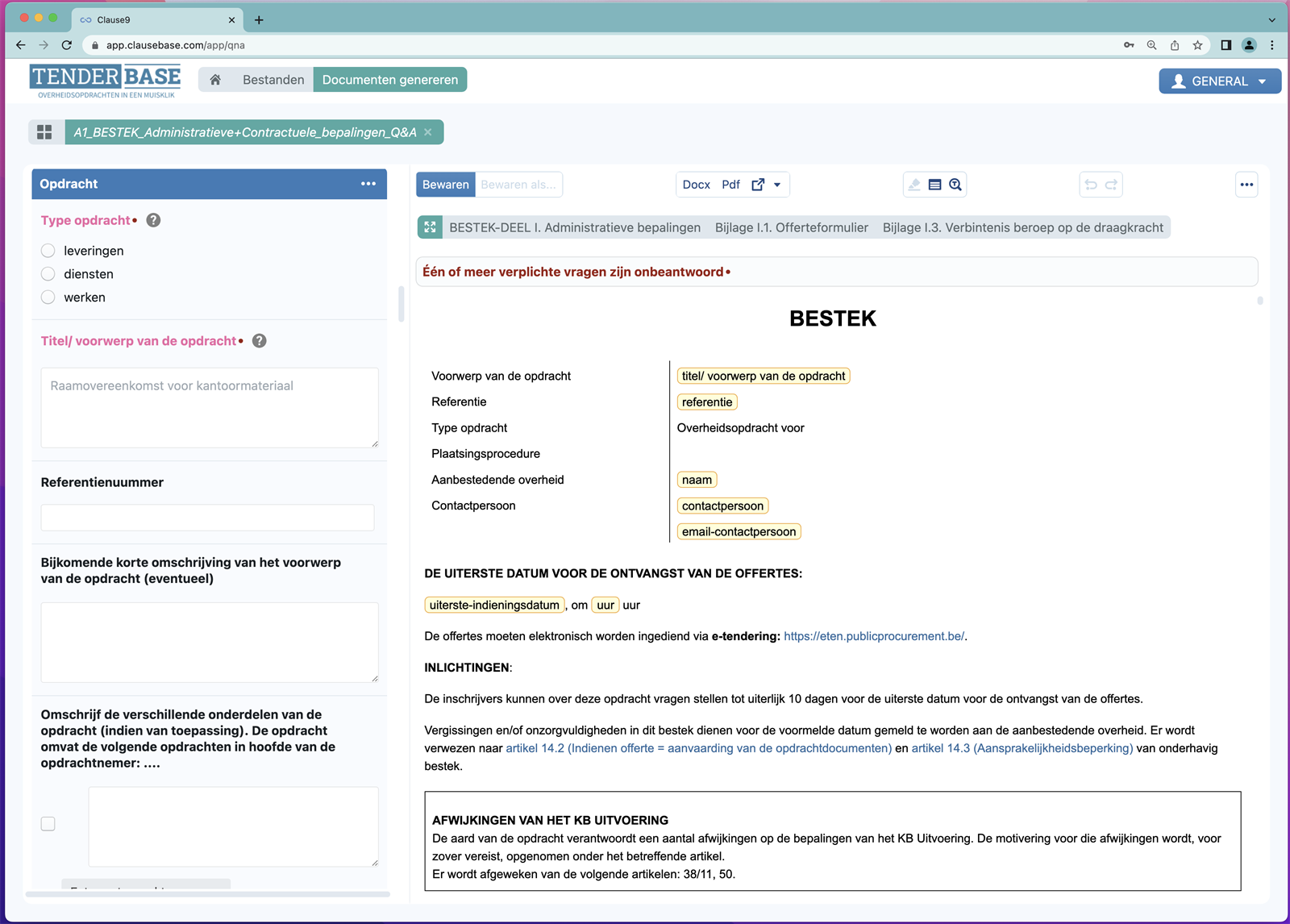 Een document opmaken met TenderBase