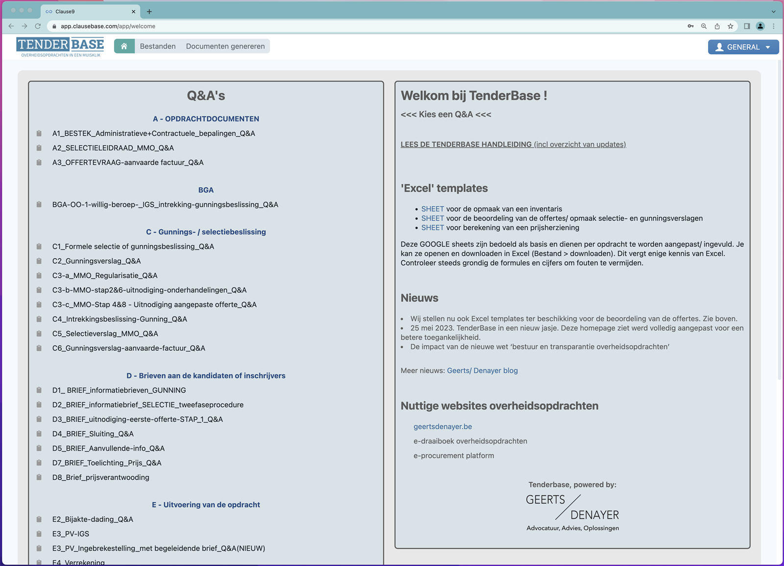 TenderBase document automation interface